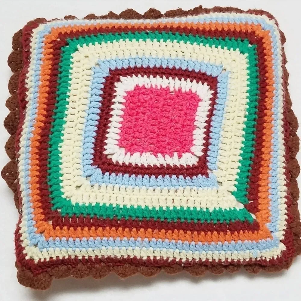 VINTAGE 70s Granny Square Crochet Pillow Cover